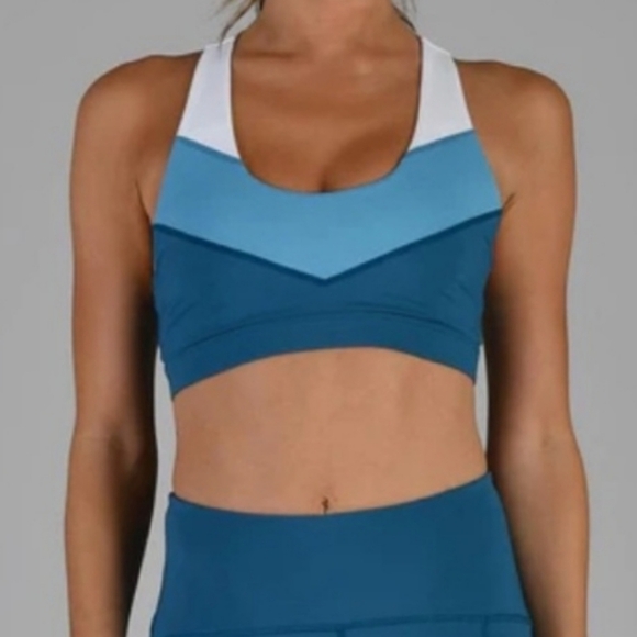 Glyder,‎ Moroccan Blue Tri-Tone Sports Bra, Size XS - Picture 3 of 5